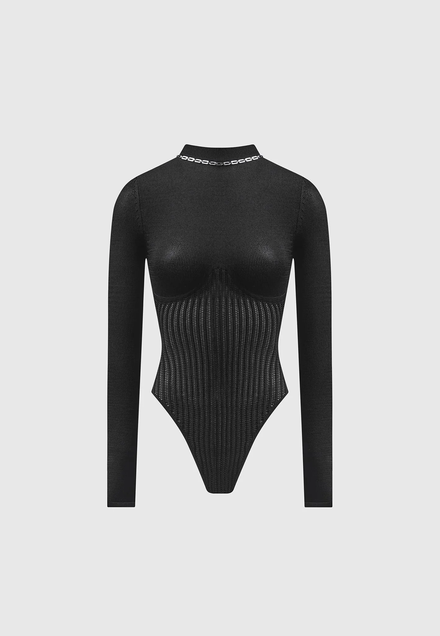 Contour Knit Bodysuit with Chain - Black