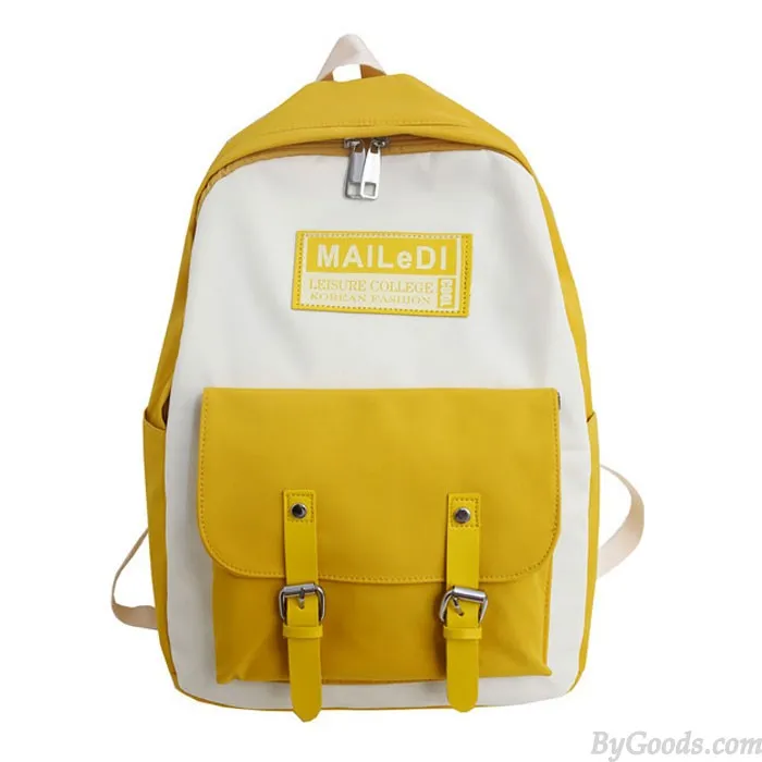 Contrast Color Double Buckle School Backpack Waterproof Nylon Bag - Student Fashion