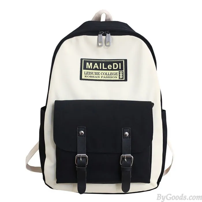 Contrast Color Double Buckle School Backpack Waterproof Nylon Bag - Student Fashion