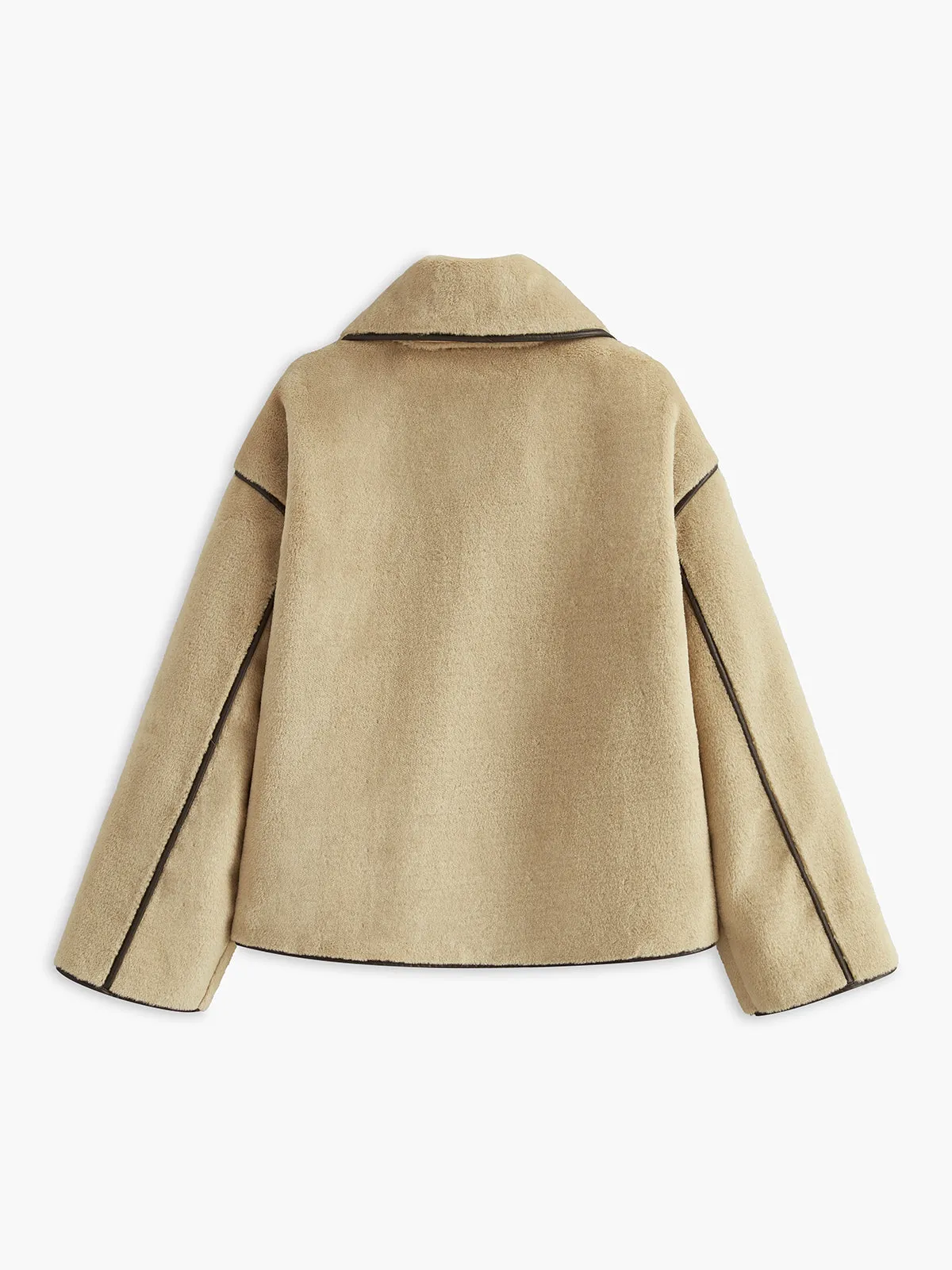 Contrast Piping Shift Minky Coat