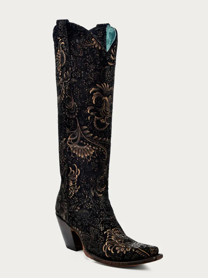 CORRAL WOMEN'S FLORAL TALL WESTERN BOOTS - SNIP TOE A4481