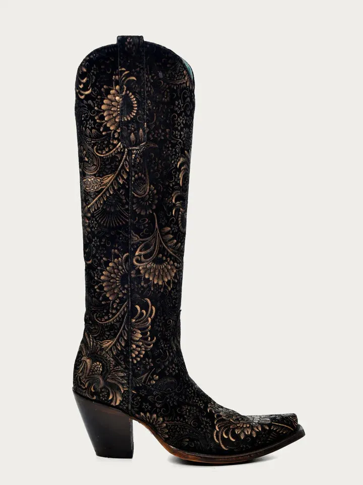 CORRAL WOMEN'S FLORAL TALL WESTERN BOOTS - SNIP TOE A4481