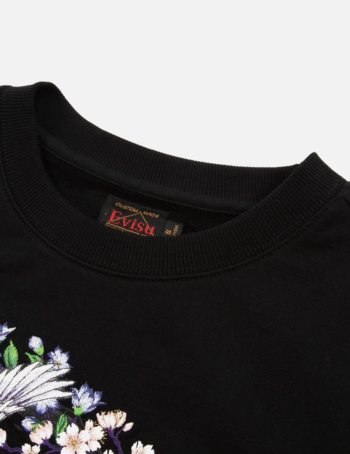 Cranes and Floral Embroidery with Logo Print Oversized Sweatshirt