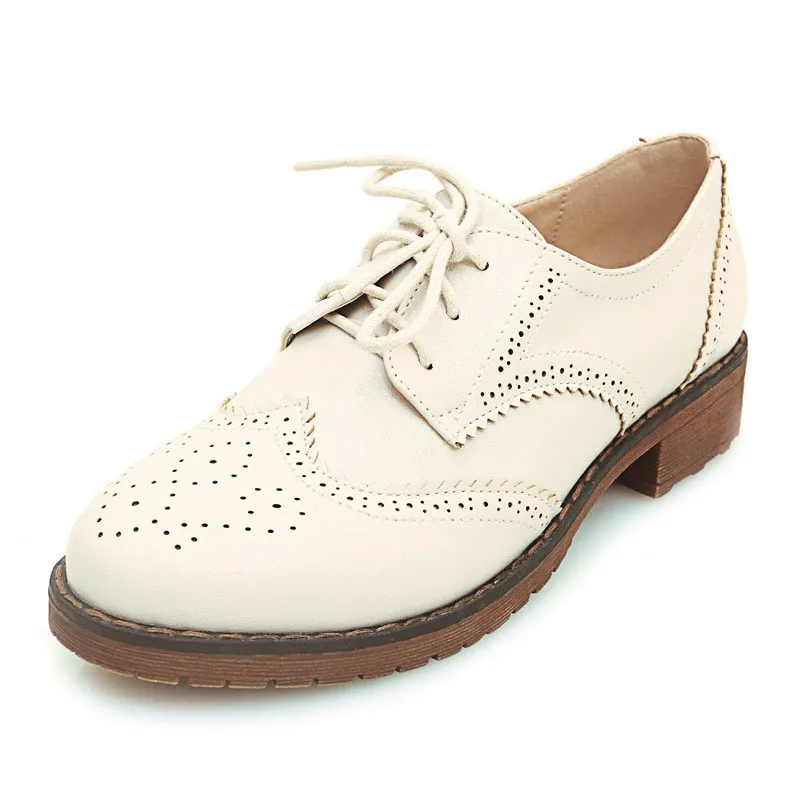 Vintage Cream Beige Leather Women's Oxfords