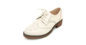 Vintage Cream Beige Leather Women's Oxfords