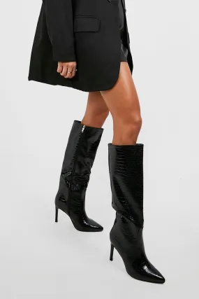 Croc Stiletto Knee High Boots