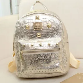 Crocodile Pattern Rivet Solid Leisure Backpacks