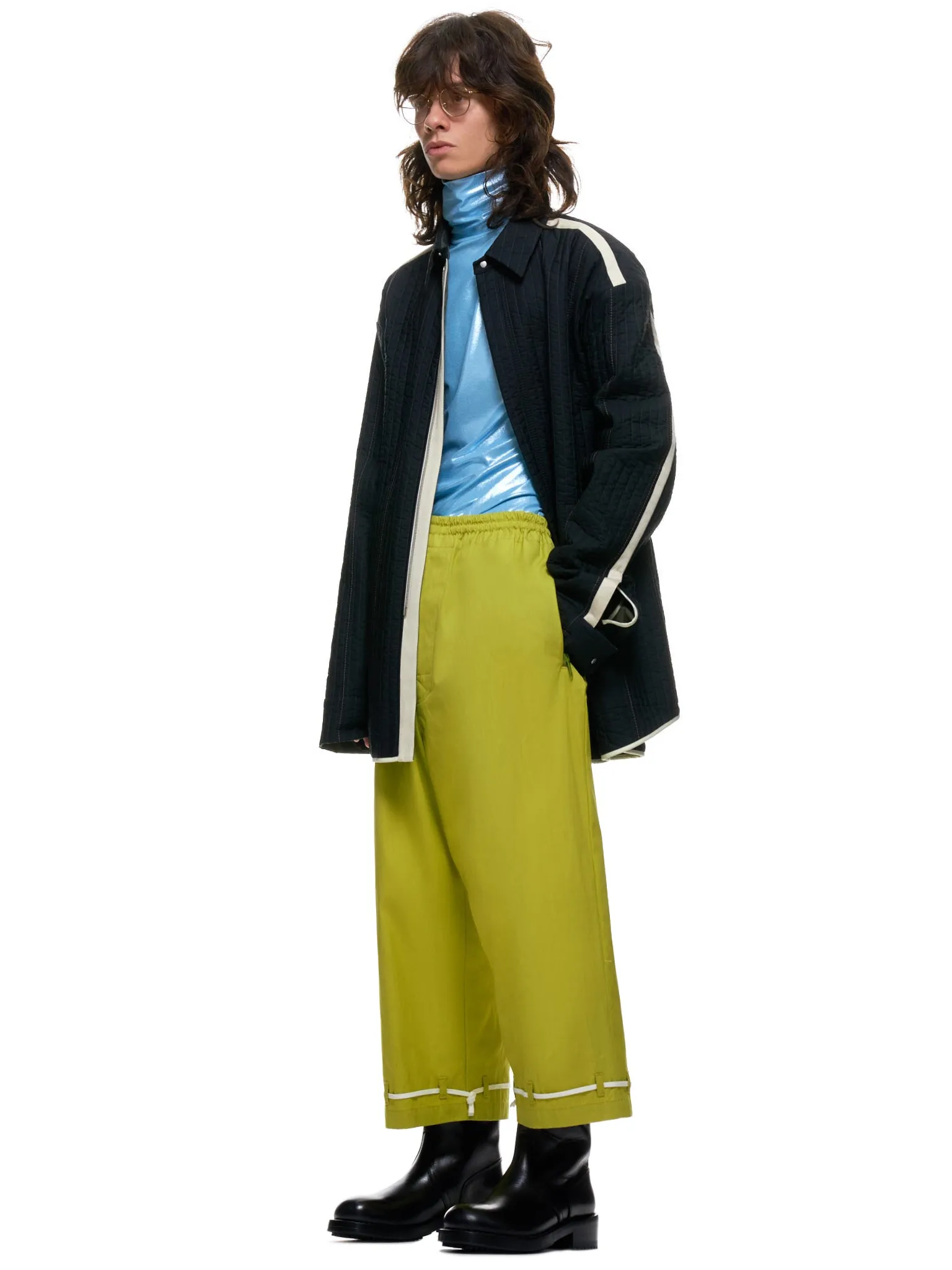 Cropped Flat Front Trousers (UCZ4509-1-DARK-YELLOW)