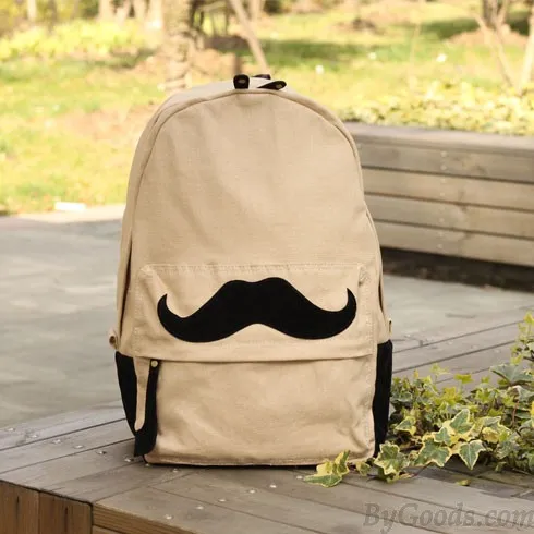 Cute Mustache Print Canvas Backpacks.