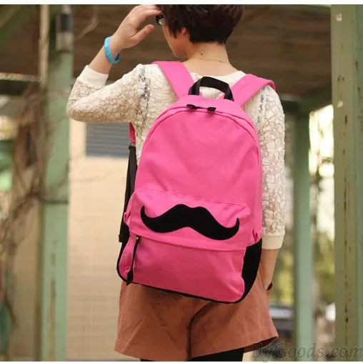 Cute Mustache Print Canvas Backpacks.