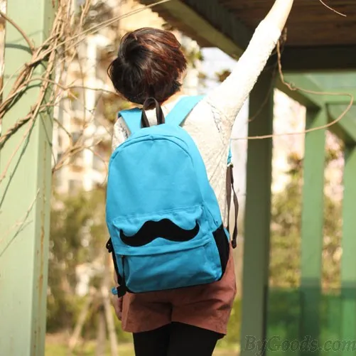 Cute Mustache Print Canvas Backpacks.