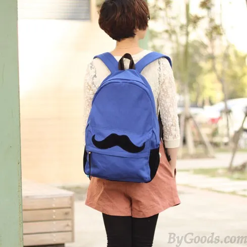 Cute Mustache Print Canvas Backpacks.