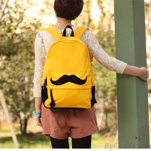 Cute Mustache Print Canvas Backpacks.