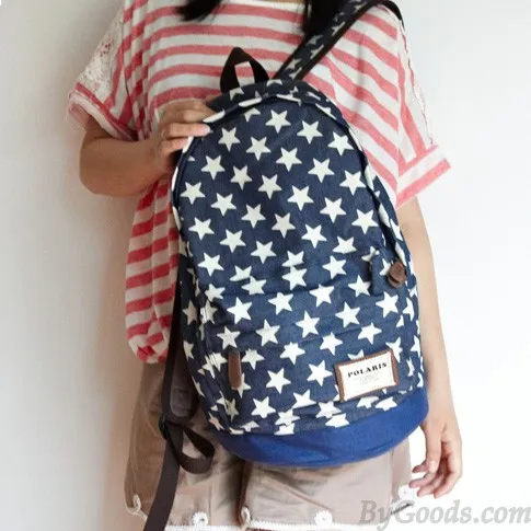 Cute Star Print Denim Backpacks for Sale