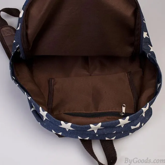 Cute Star Print Denim Backpacks for Sale