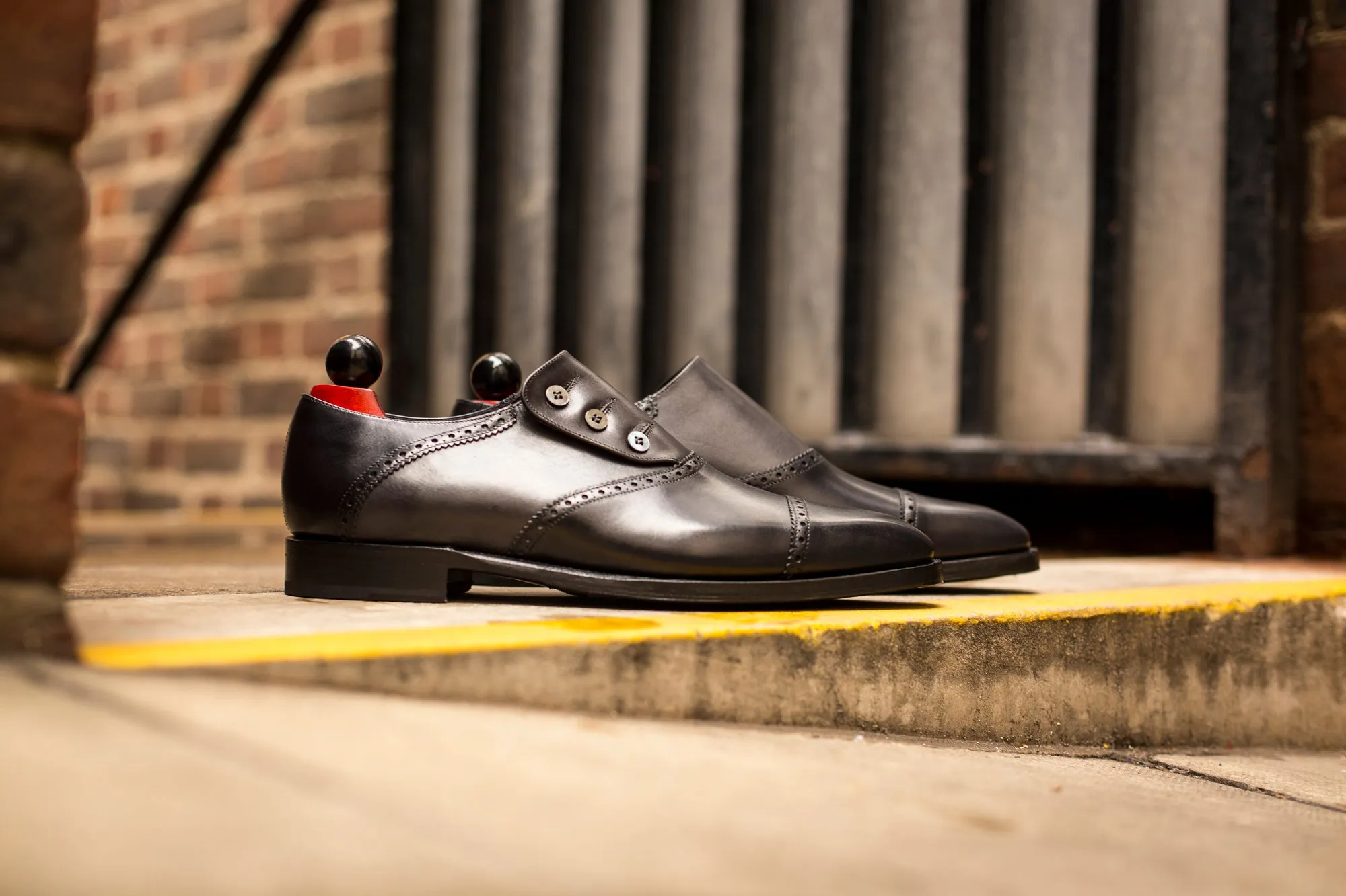 Cyril Shaded Black Calf Shaded Grey Calf MGF Last Single Leather Sole