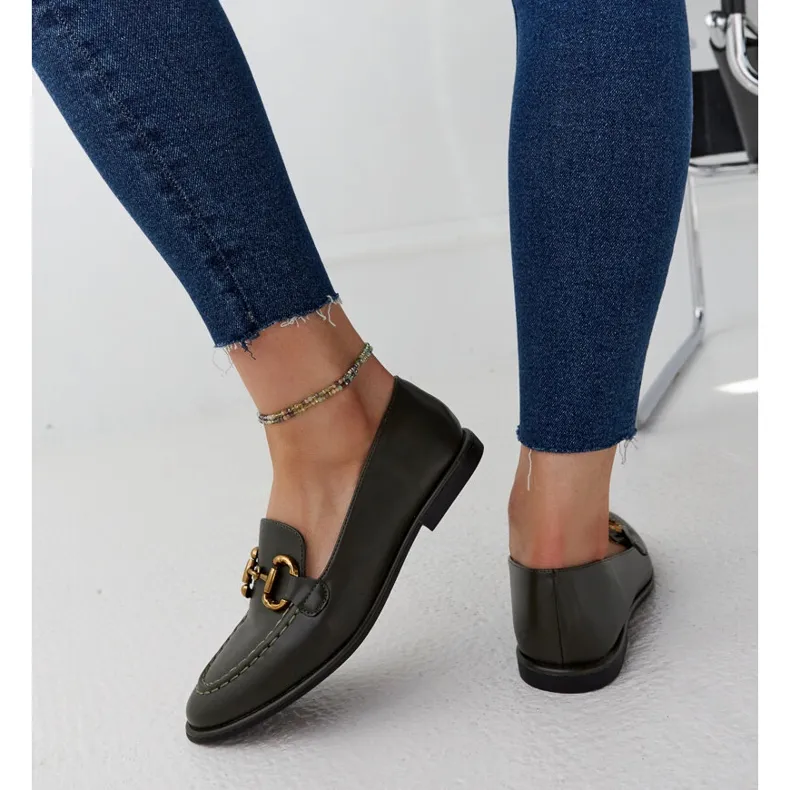 Dark green moccasins Lemlem buckle