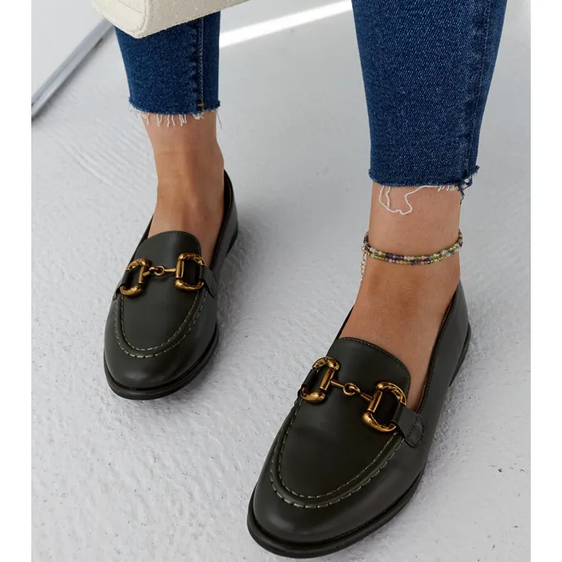 Dark green moccasins Lemlem buckle