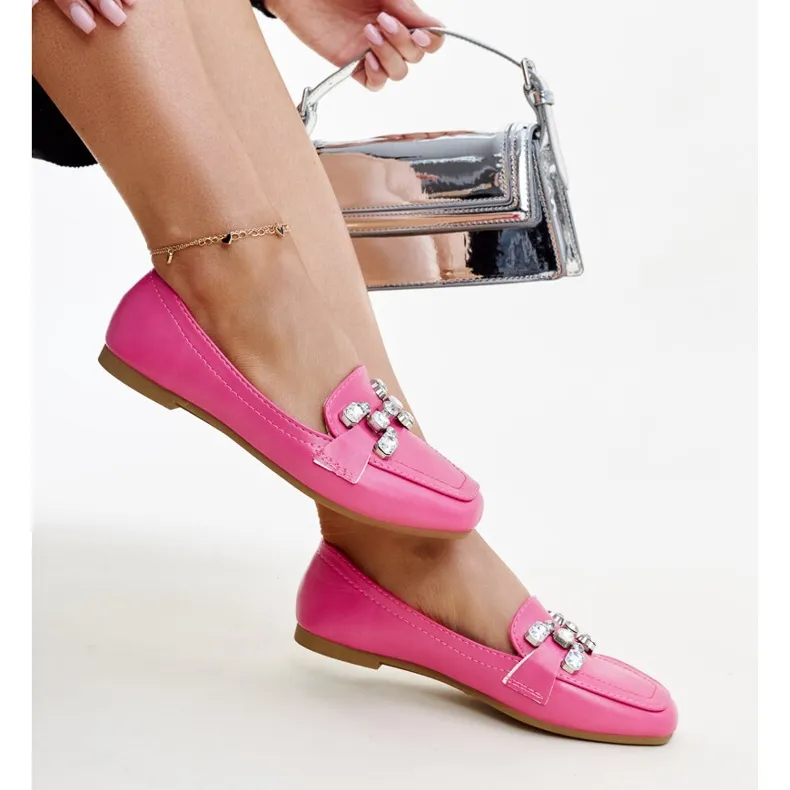 Dark pink moccasins with zirconium Mali buckle