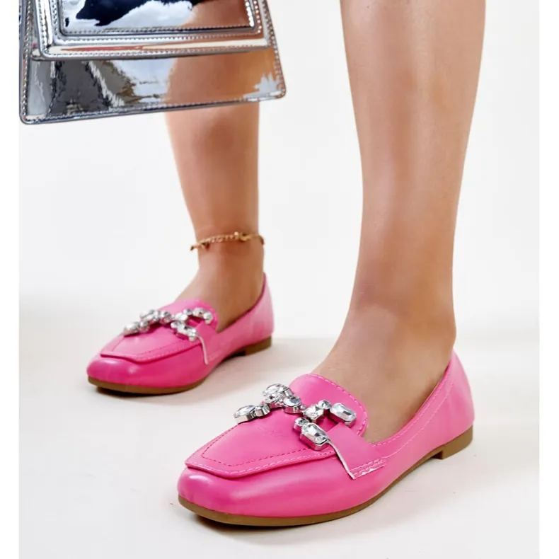 Dark pink moccasins with zirconium Mali buckle