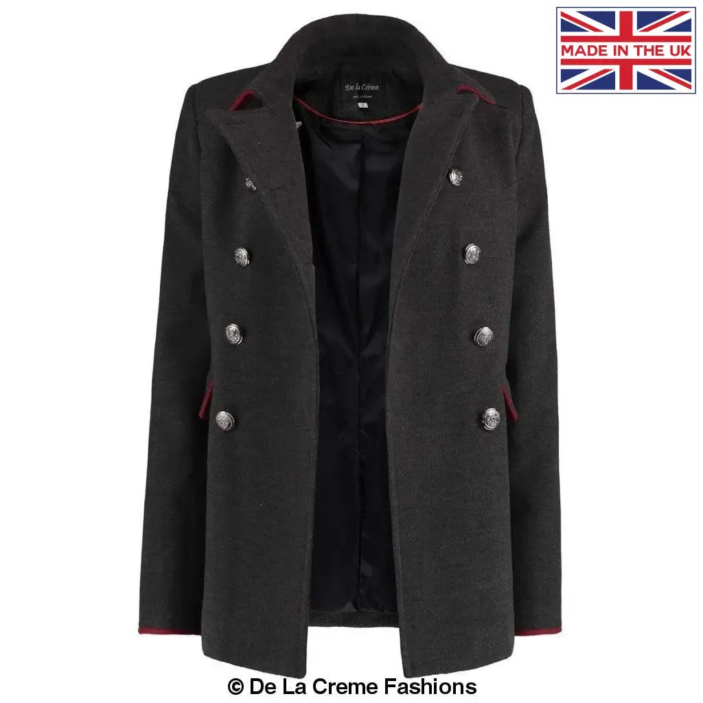 De La Creme Womens Military Style Pea Coat