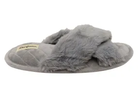 Dearfoams Womens Comfortable Jessica Furry Crossband Slide Slippers