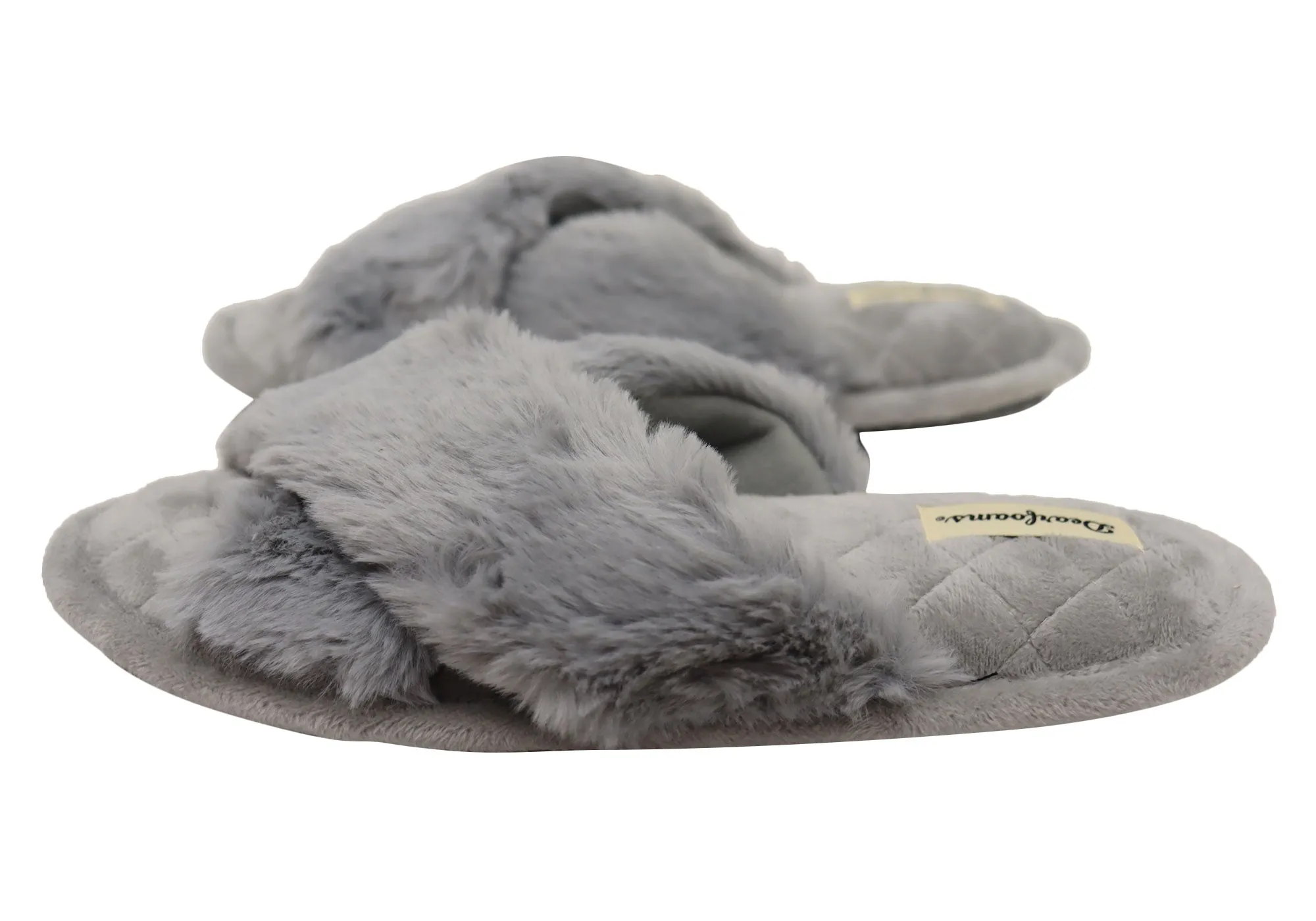 Dearfoams Womens Comfortable Jessica Furry Crossband Slide Slippers