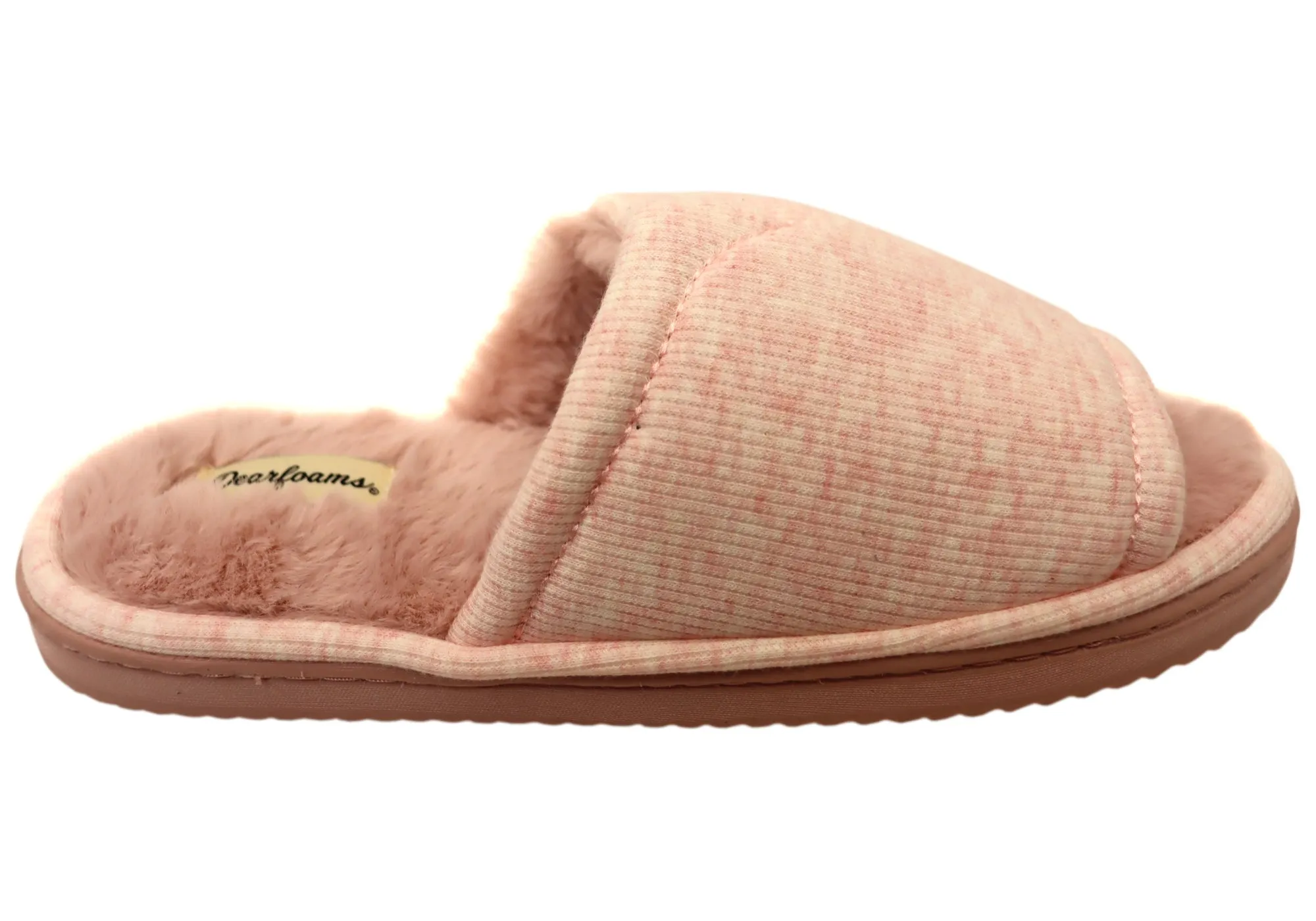 Dearfoams Womens Demi Rib Knit Slide Comfortable Open Toe Slippers