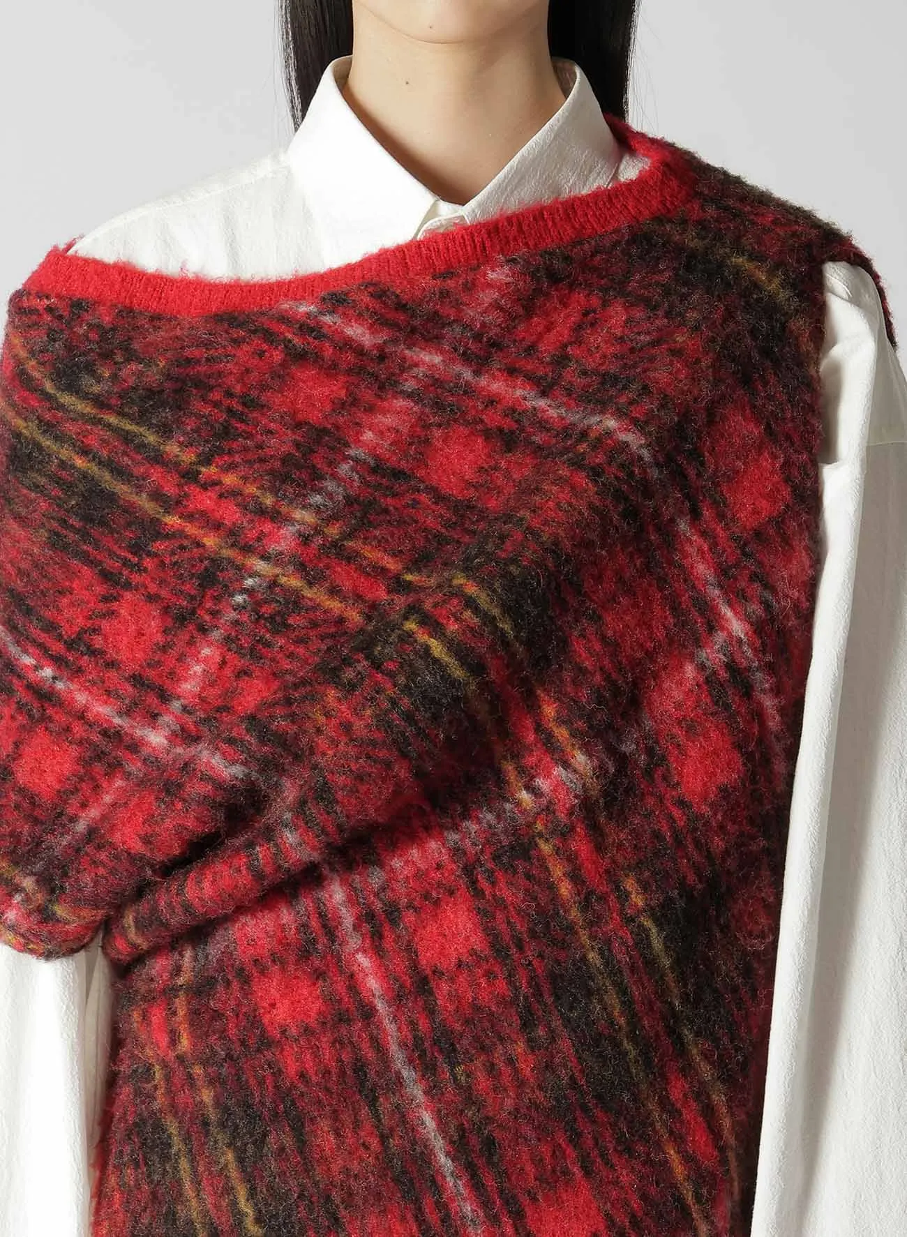 DECONSTRUCTED TARTAN CHECK KNIT VEST