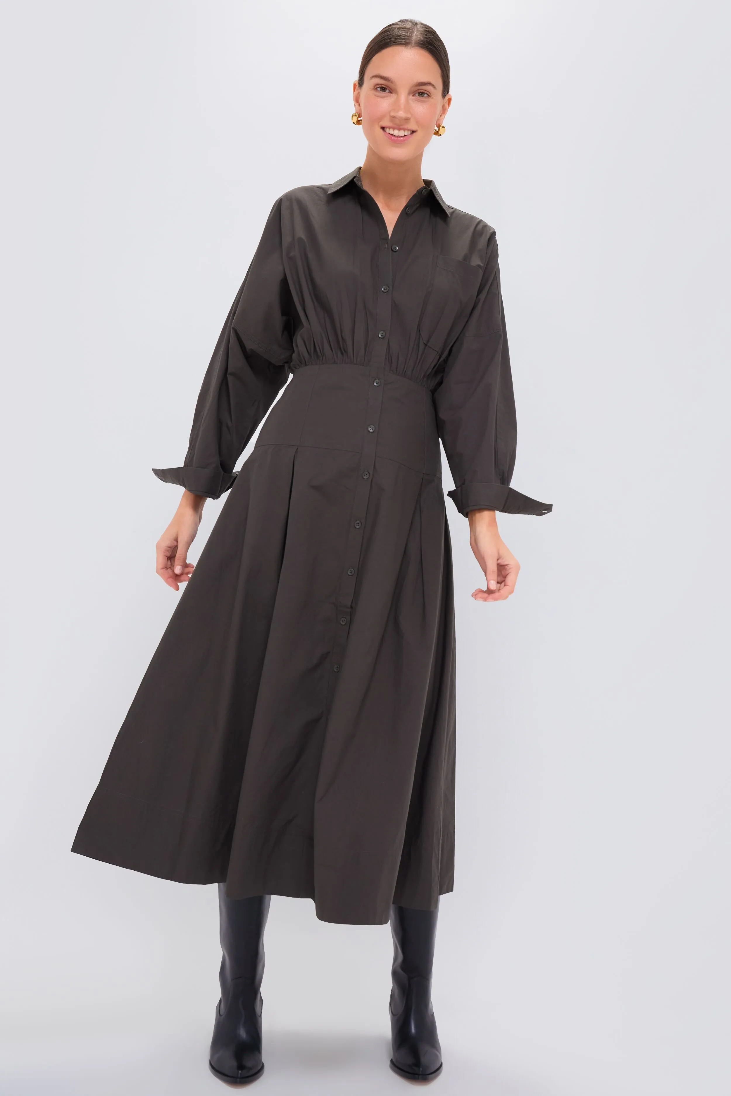 Deep Olive Pietra Maxi Shirt Dress