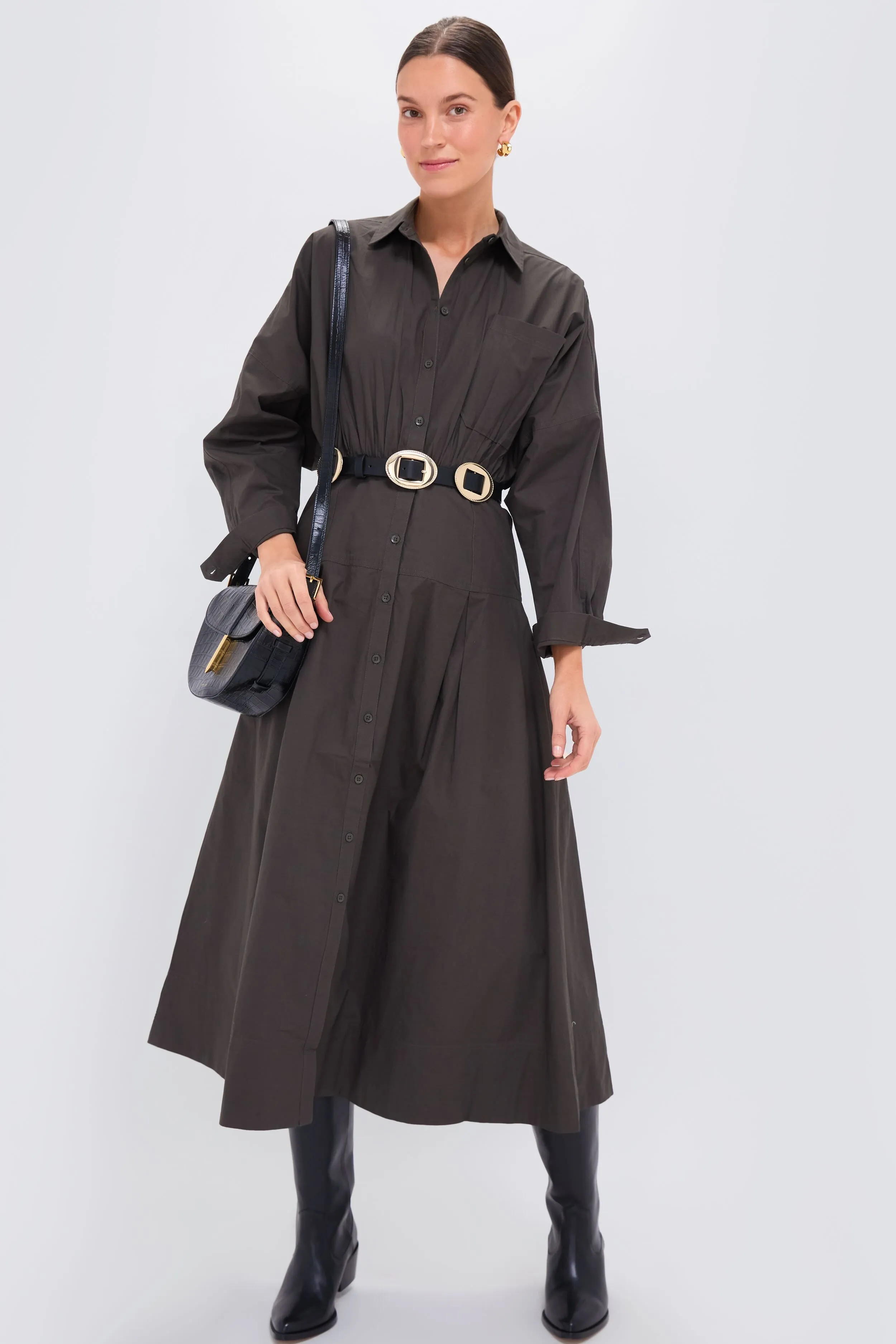 Deep Olive Pietra Maxi Shirt Dress