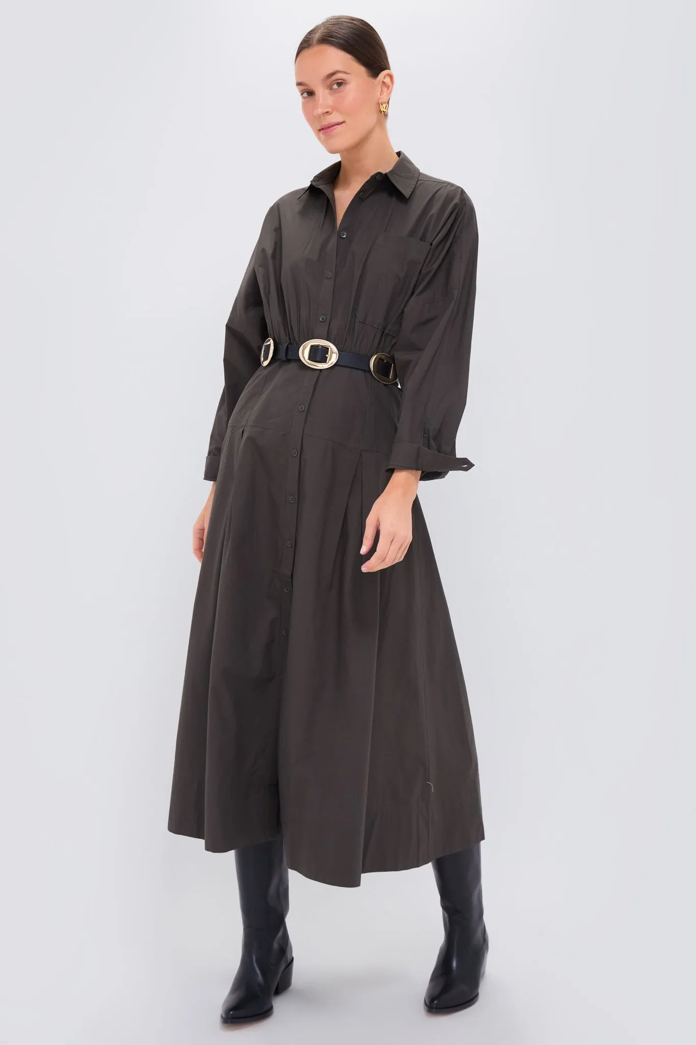 Deep Olive Pietra Maxi Shirt Dress