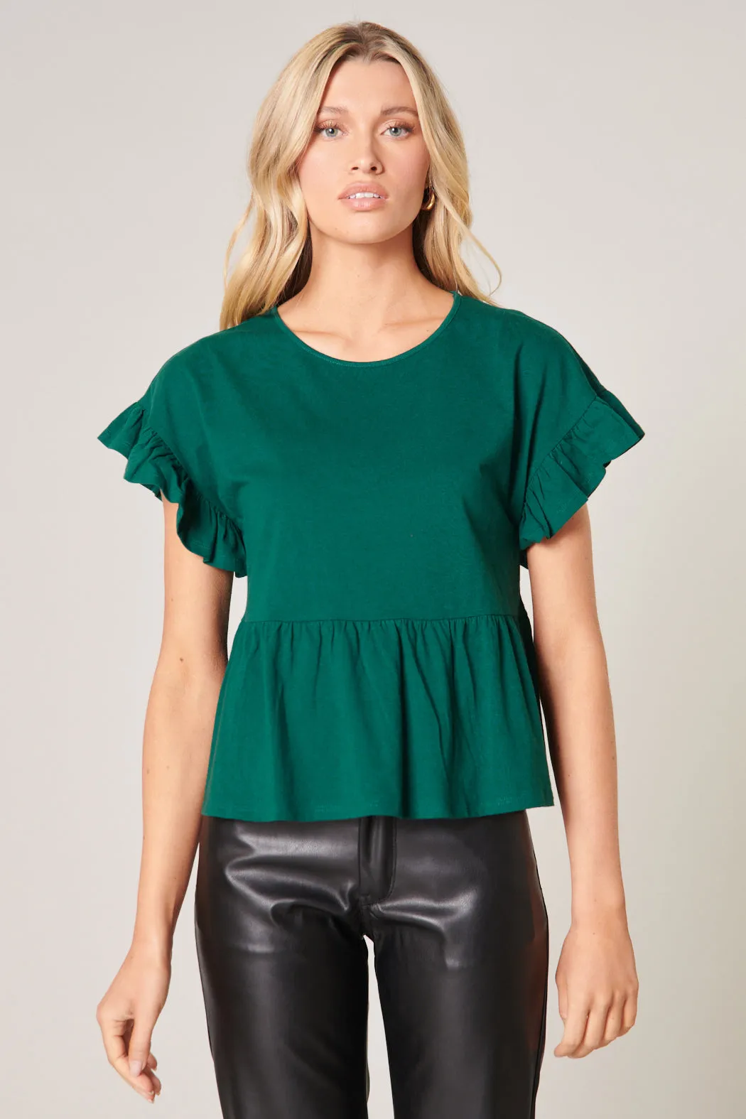 Delilah Ruffle Sleeve Peplum Cotton Knit Top