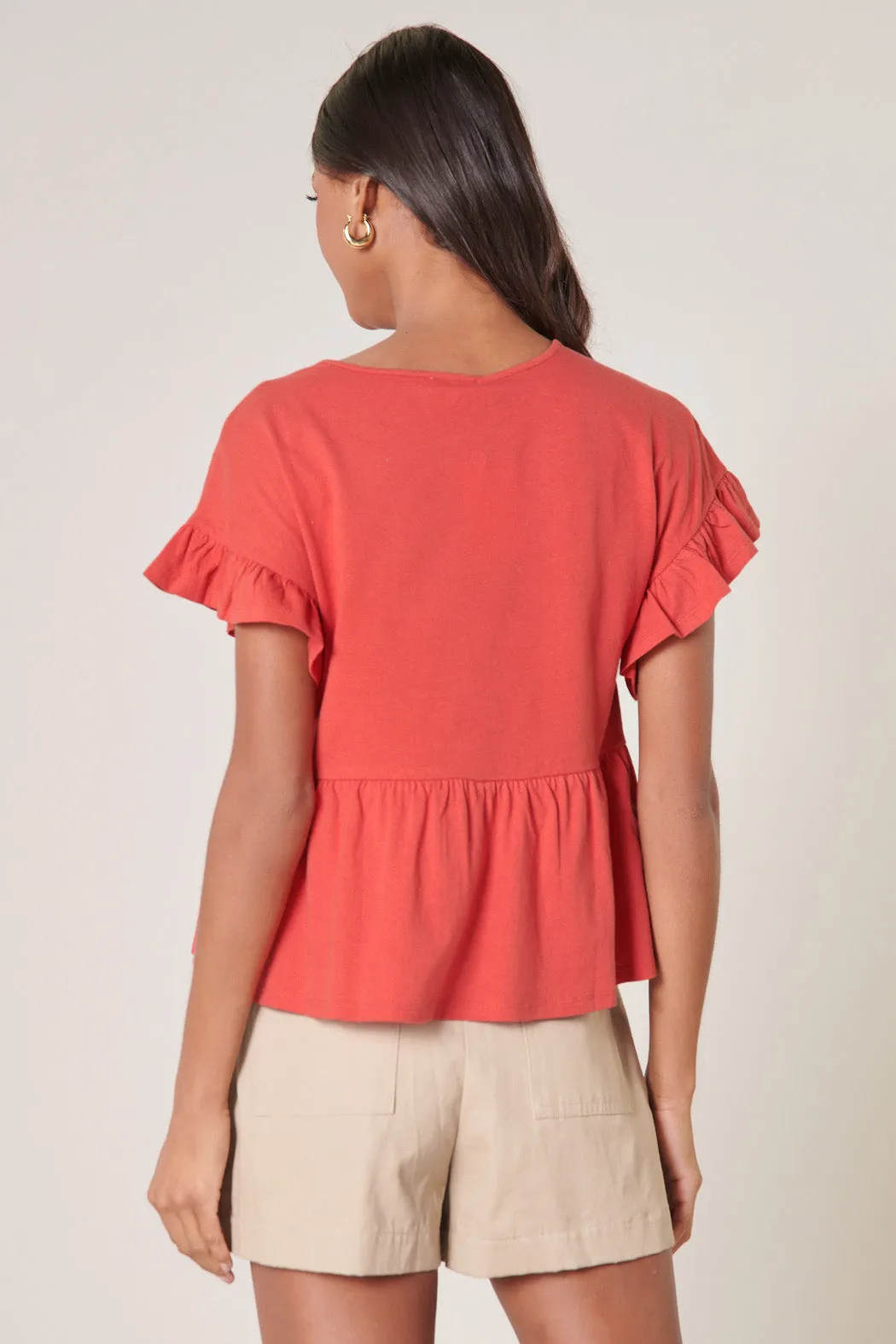 Delilah Ruffle Sleeve Peplum Cotton Knit Top