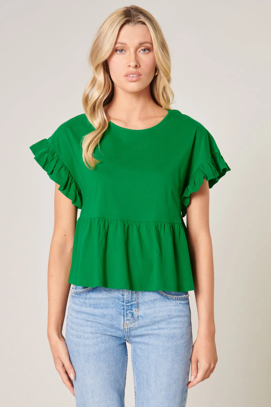 Delilah Ruffle Sleeve Peplum Cotton Knit Top