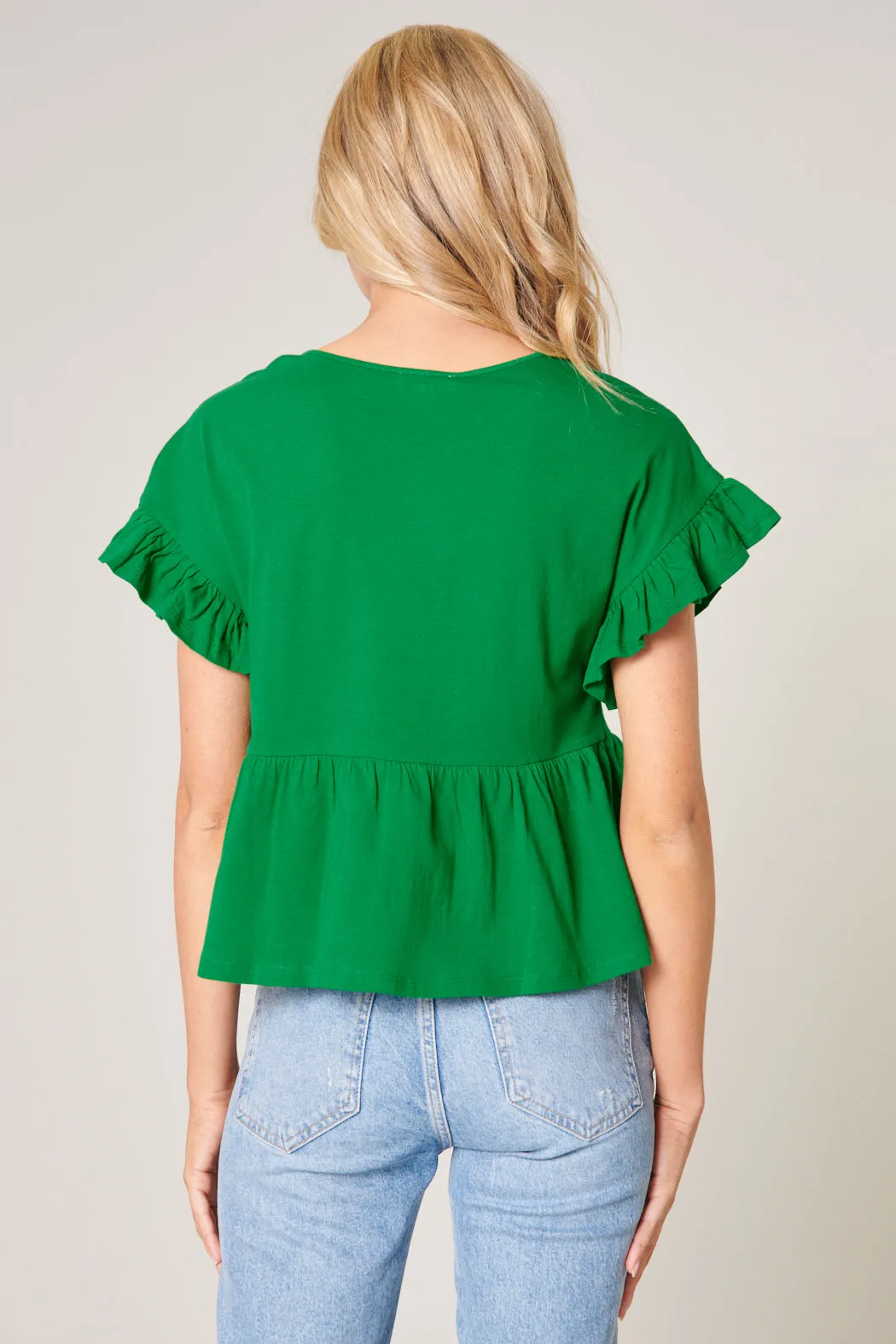 Delilah Ruffle Sleeve Peplum Cotton Knit Top