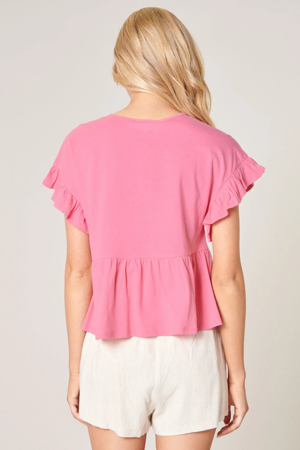 Delilah Ruffle Sleeve Peplum Cotton Knit Top