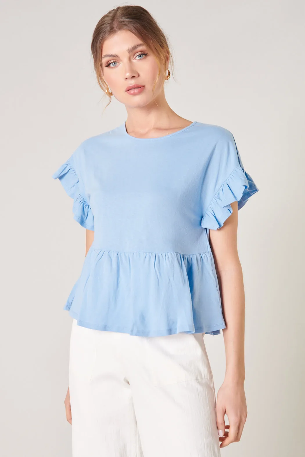 Delilah Ruffle Sleeve Peplum Cotton Knit Top