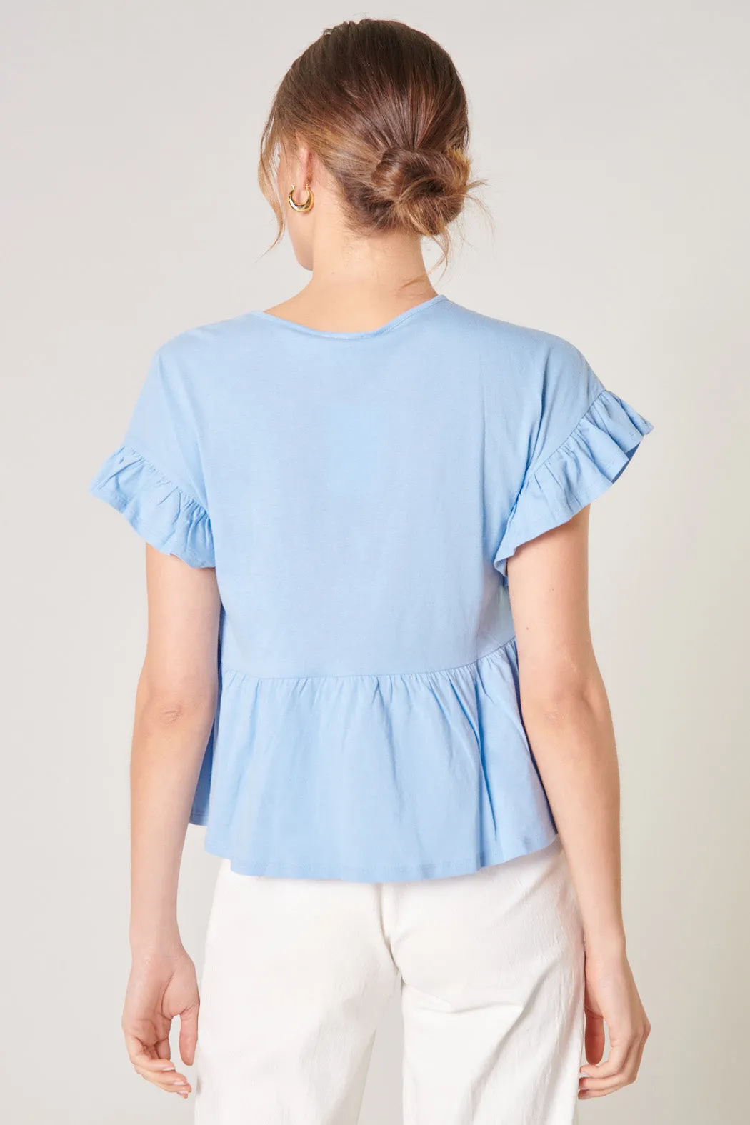 Delilah Ruffle Sleeve Peplum Cotton Knit Top