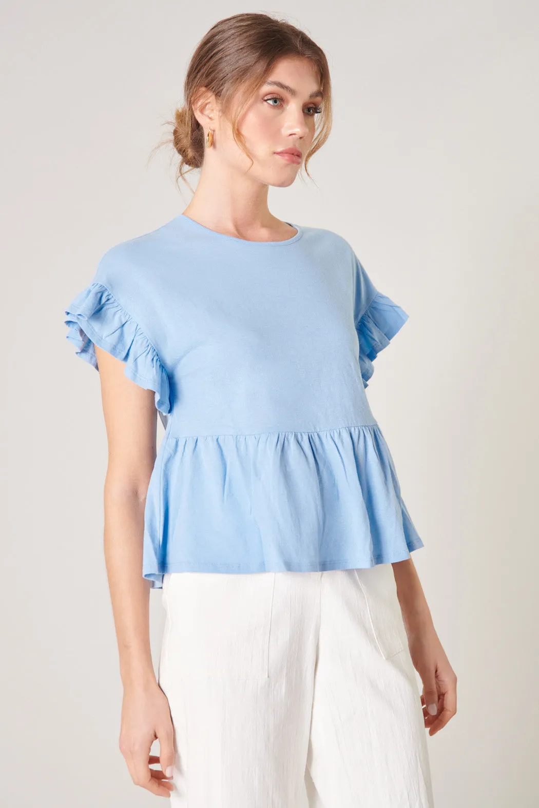 Delilah Ruffle Sleeve Peplum Cotton Knit Top