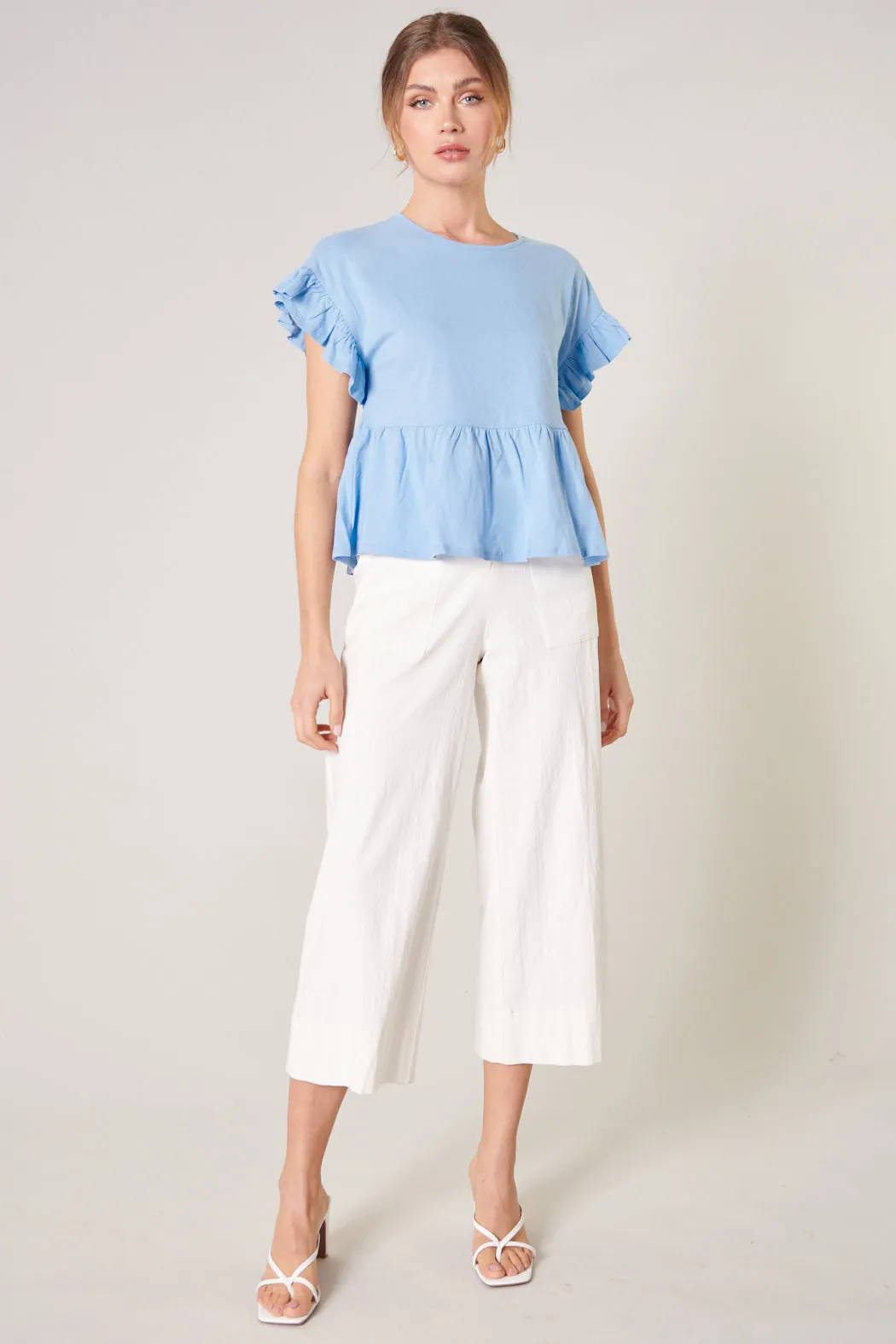 Delilah Ruffle Sleeve Peplum Cotton Knit Top