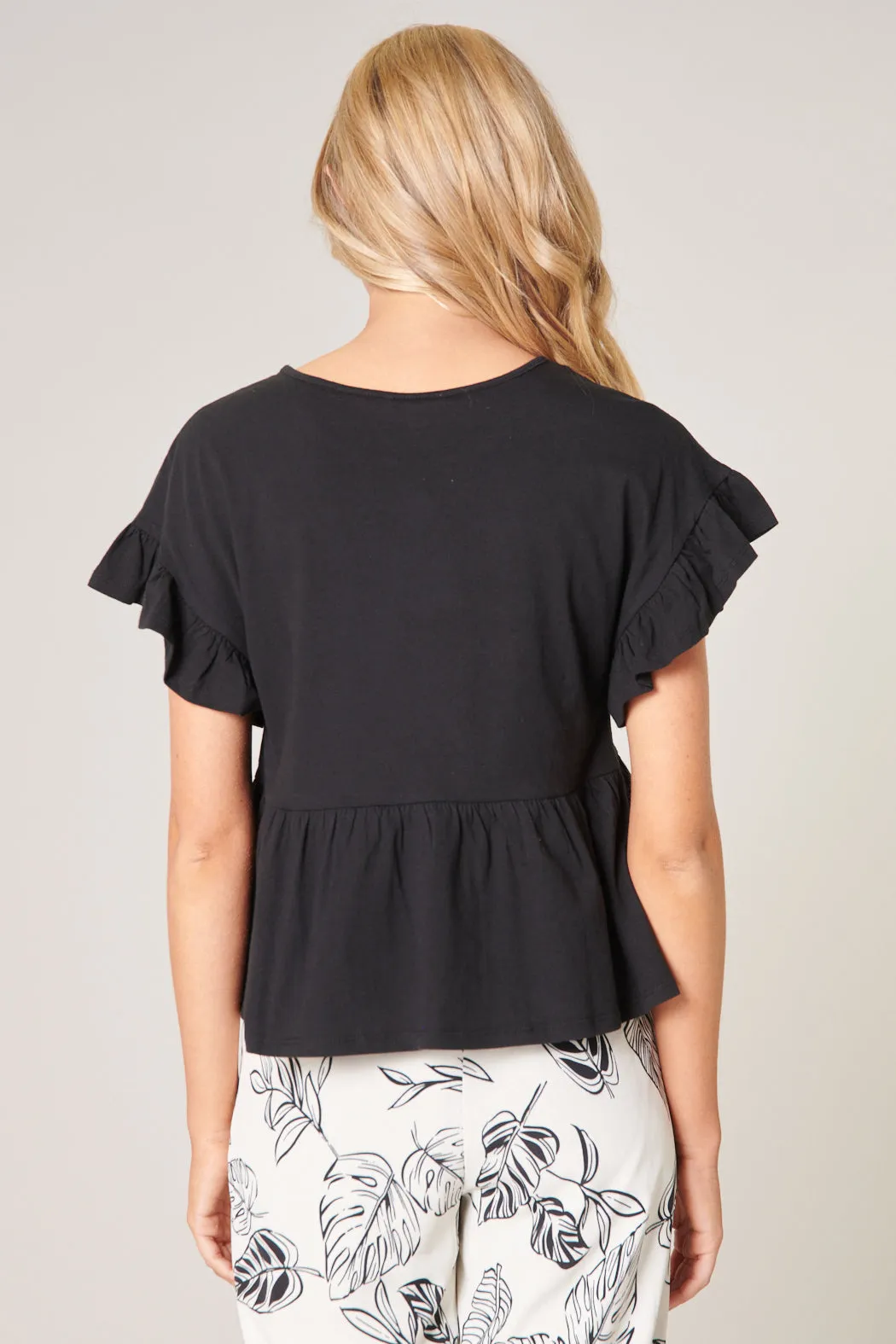 Delilah Ruffle Sleeve Peplum Cotton Knit Top