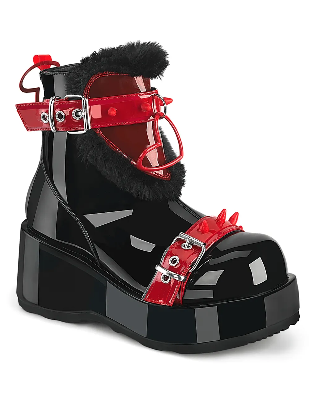 DEMONIA Ankle Boots with Fur and Heart Detail