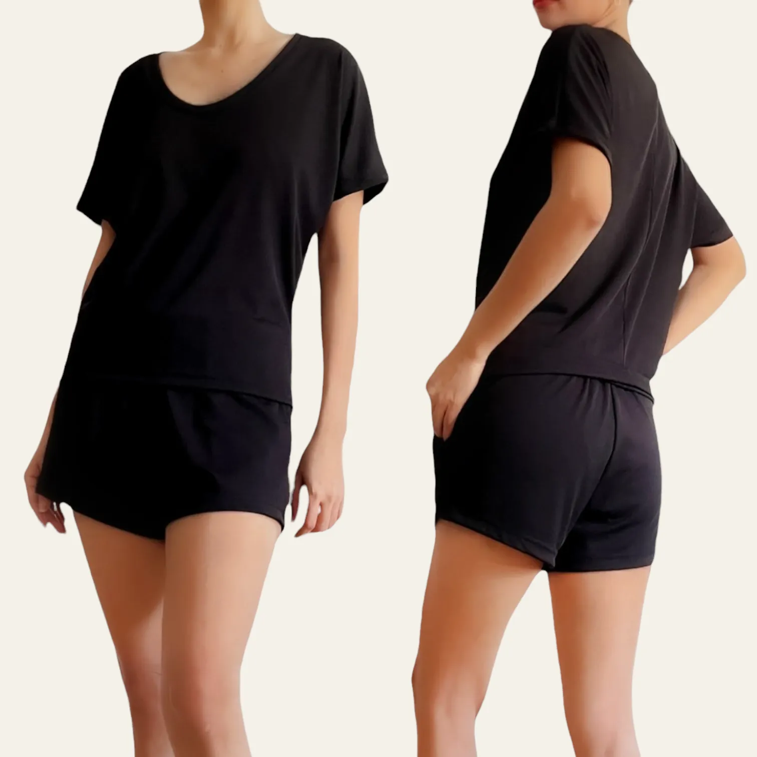 Set Shorts and Top Neck Round Knit Ribbed Dewy