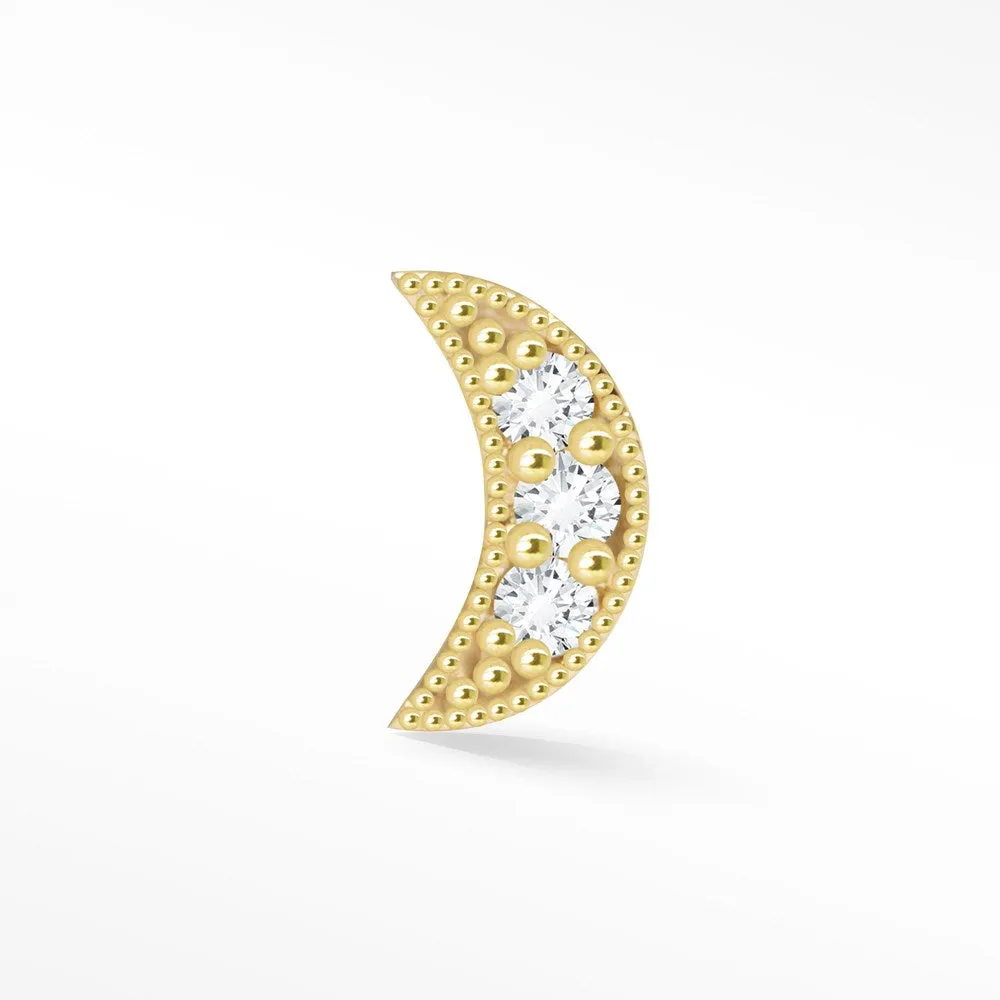 14k Yellow Gold Diamond Moon Flat Back Earring