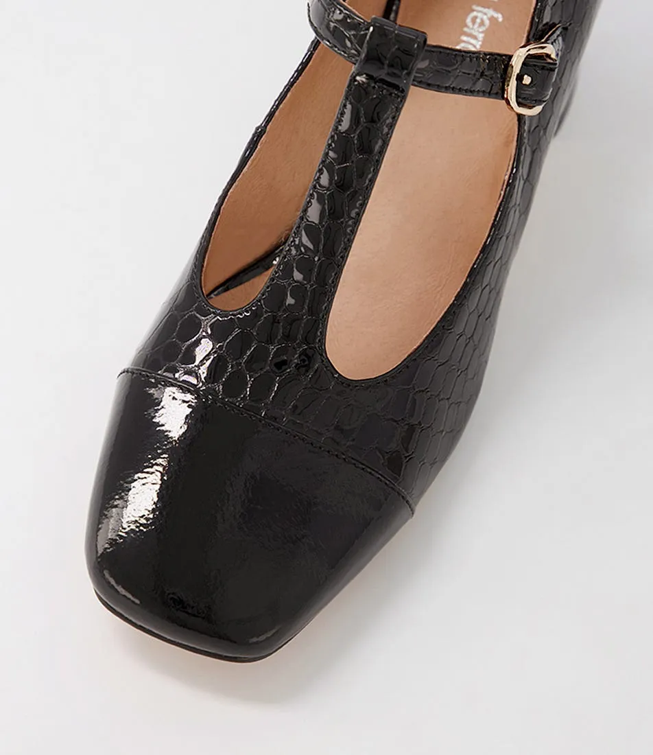 DIANA FERRARI Cadee Black Croc Patent Leather Heels