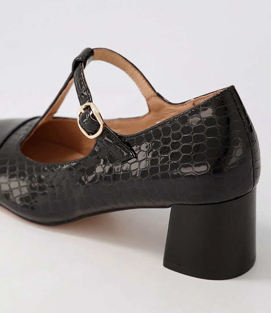 DIANA FERRARI Cadee Black Croc Patent Leather Heels