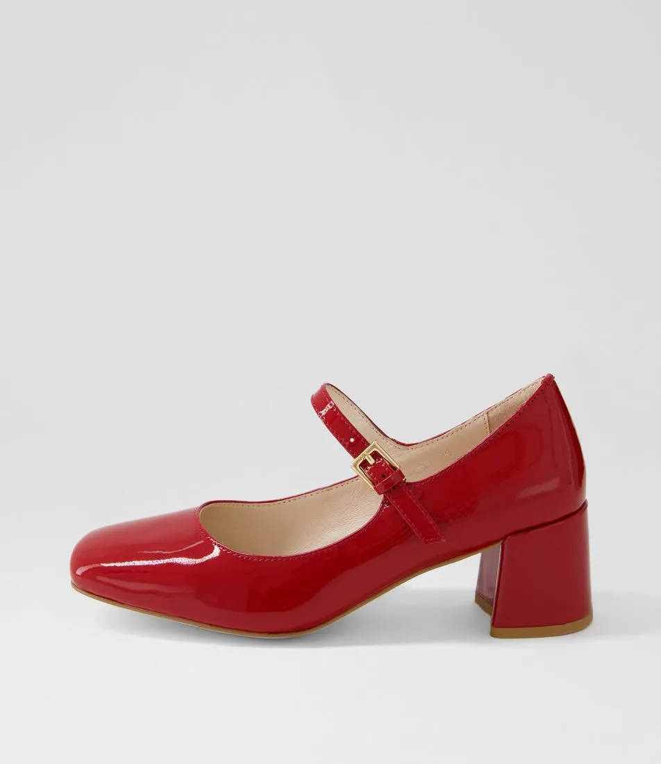 DIANA FERRARI Cartia Red Patent Leather Mary Jane Heels