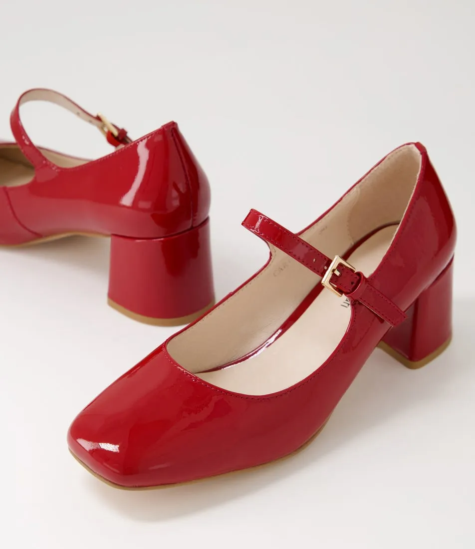 DIANA FERRARI Cartia Red Patent Leather Mary Jane Heels