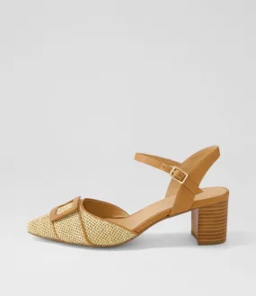 DIANA FERRARI Liona Natural Dark Tan Woven Leather Heels